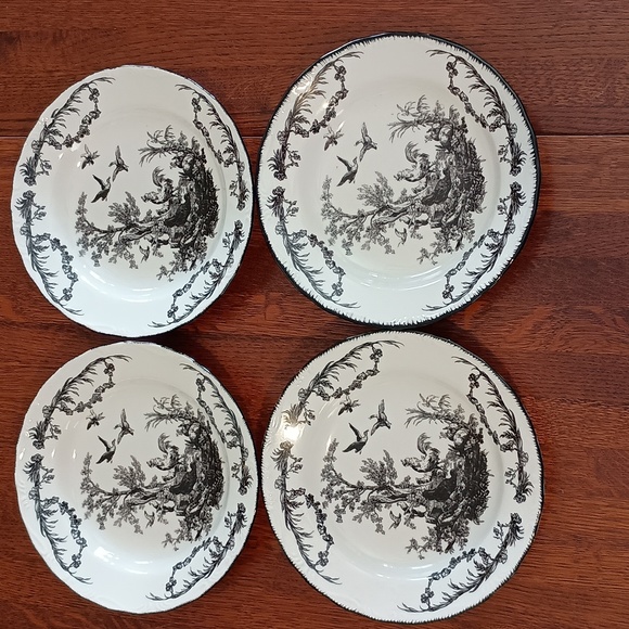 Vintage Aux Au Provence Black White Toile French Country Rooster Soup Bowls b275 - Picture 1 of 5